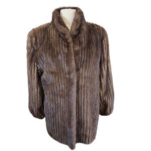 Mink Dark Brown Coat Jacket With Pockets Size Medium READ